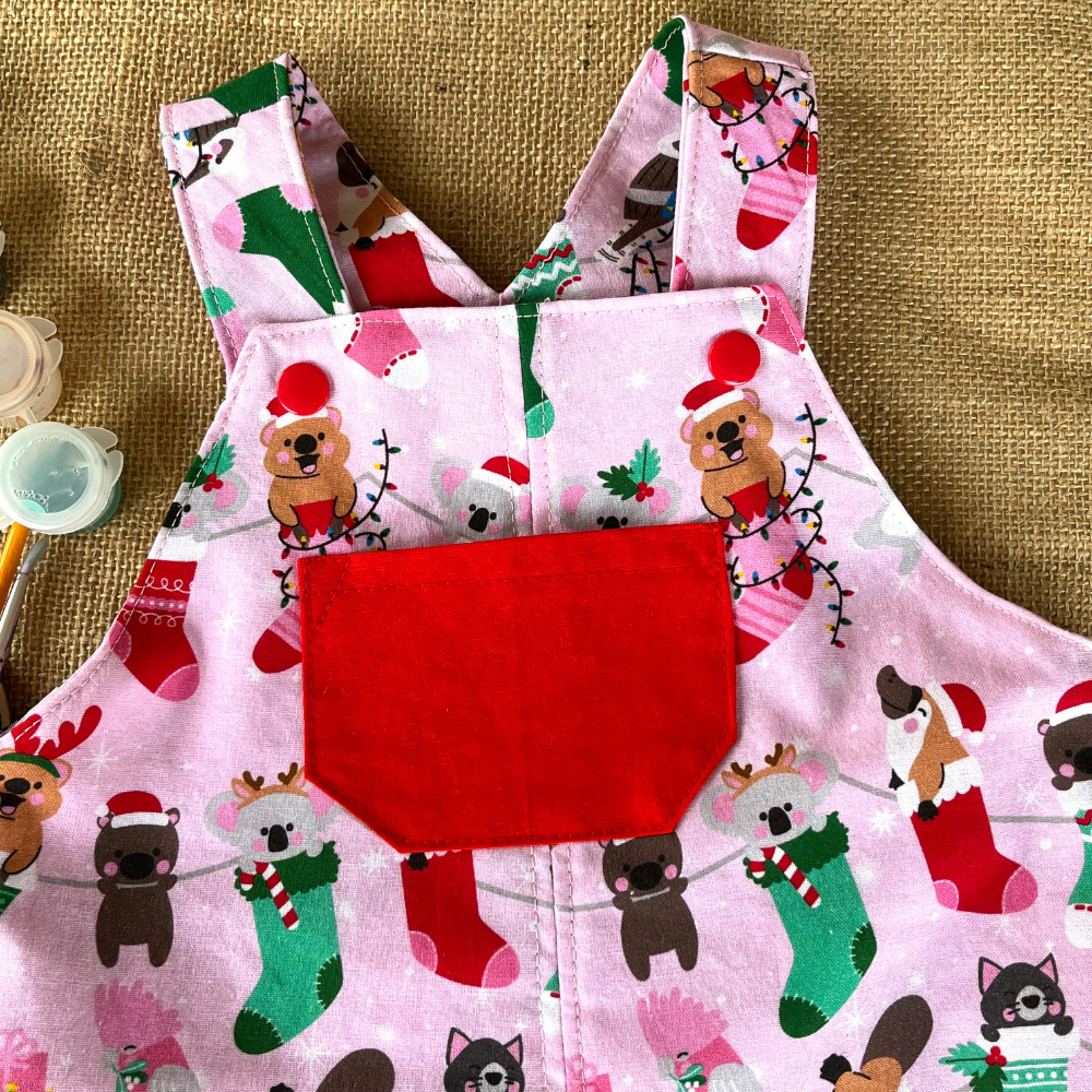 Christmas baby overalls/shorts | Aussie animals in stockings
