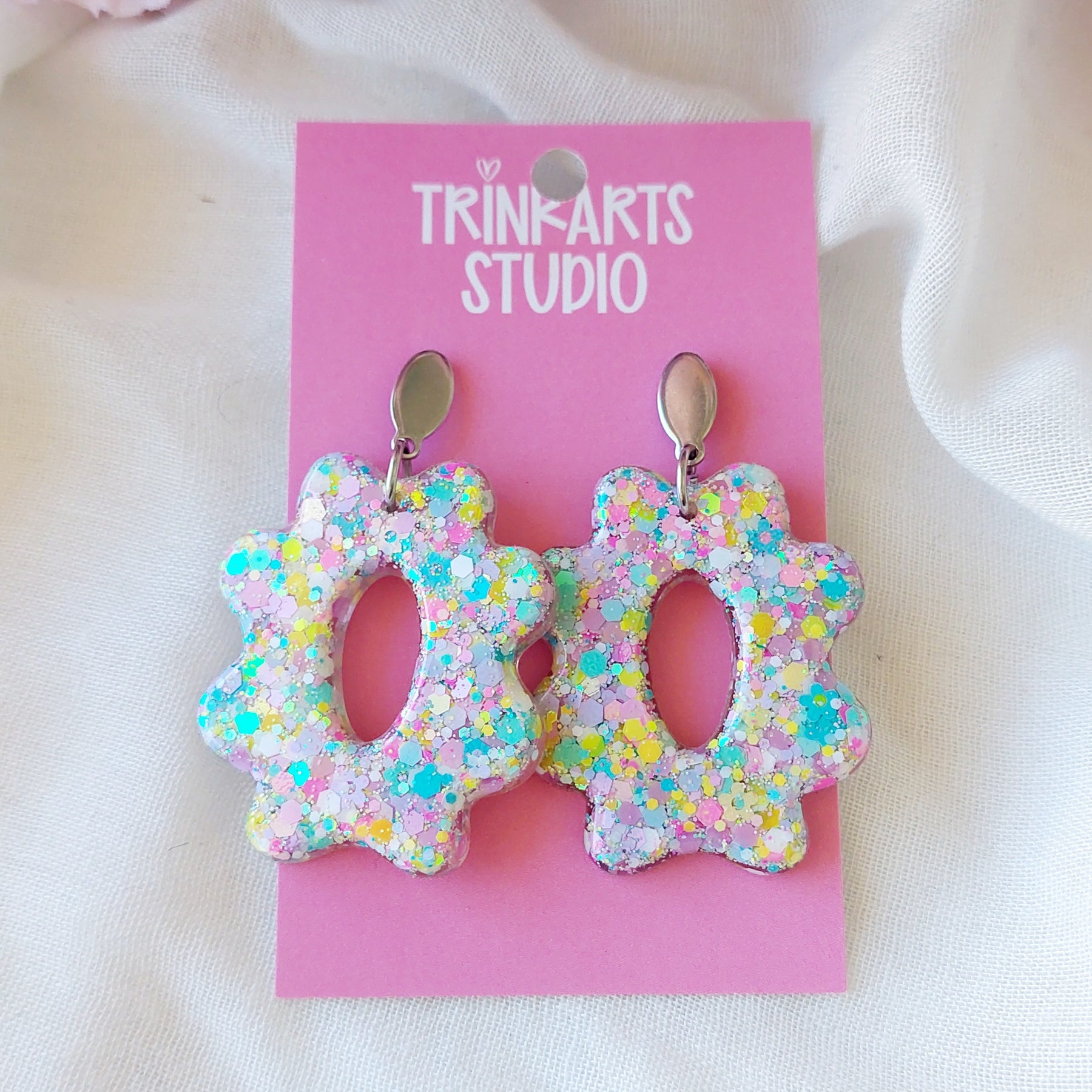 Large Resin Glitter Flower Dangle Earrings