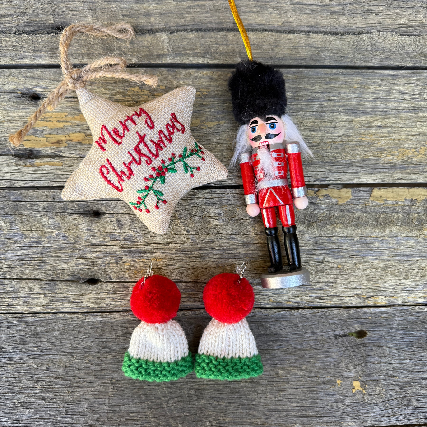 Christmas Beanie Earrings, Hand Knitted Mini Beanies