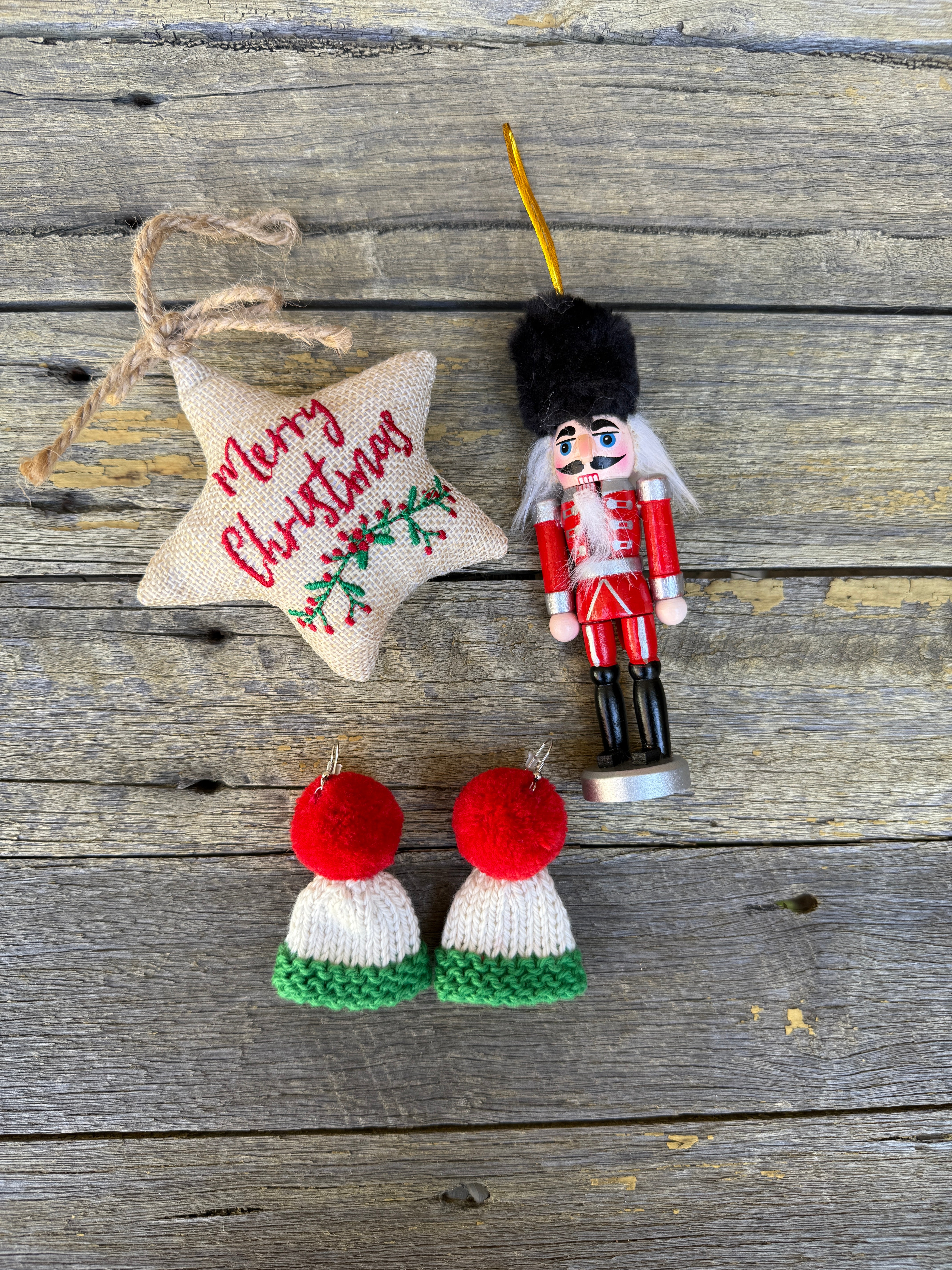 Christmas Beanie Earrings, Hand Knitted Mini Beanies