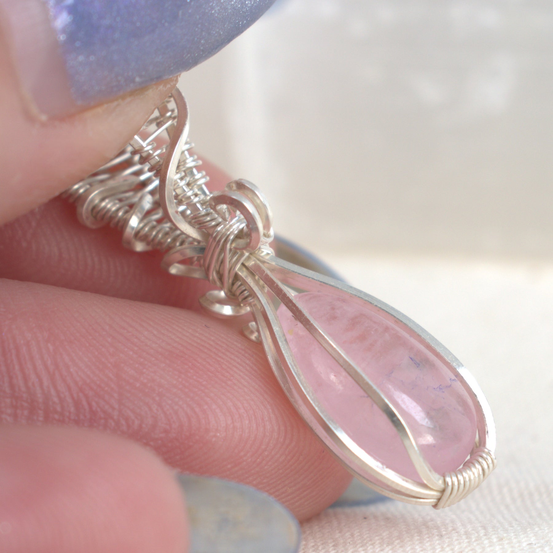 Amity - Natural Morganite Pendant in Silver-Filled Wire