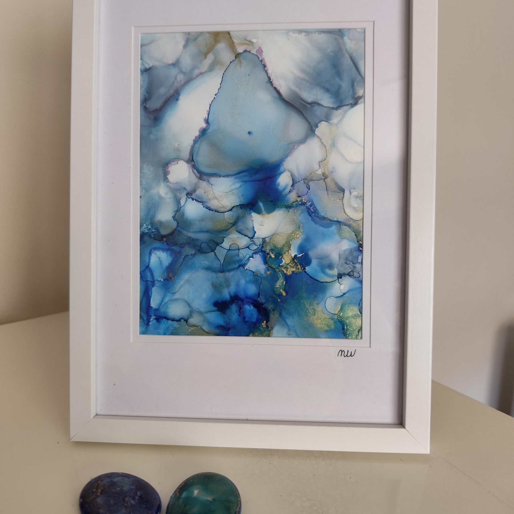 Blue Alcohol Ink Painting – Framed Wall Art
