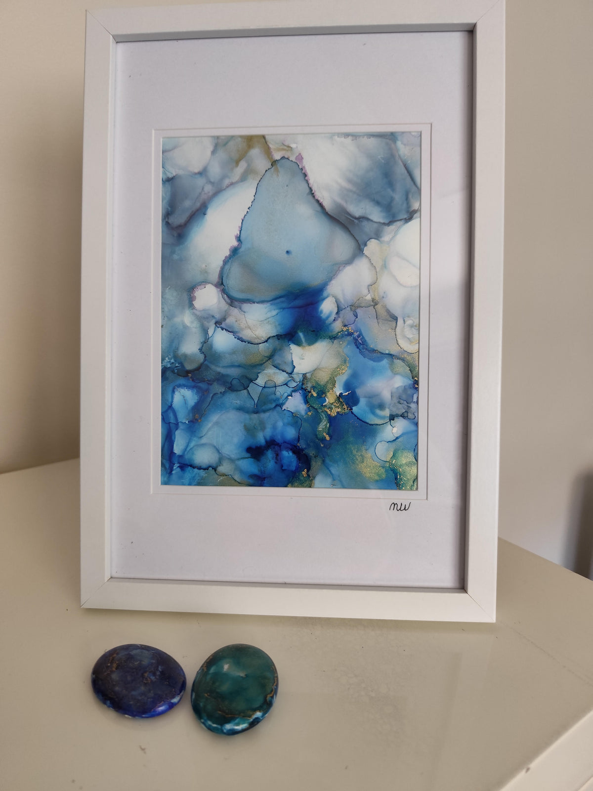 Blue Alcohol Ink Painting – Framed Wall Art