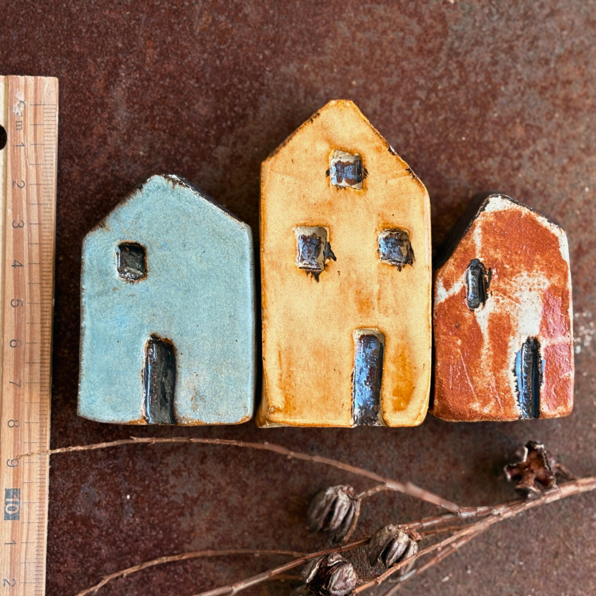 Mini Houses | Set of 3 | Rustic Village | Set #3 | Glazed Stoneware Clay