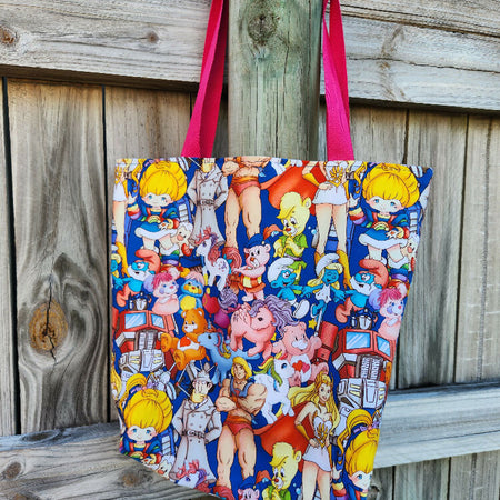 80s Cartoon Nostalgia with Rainbow liner Medium Tote Bag