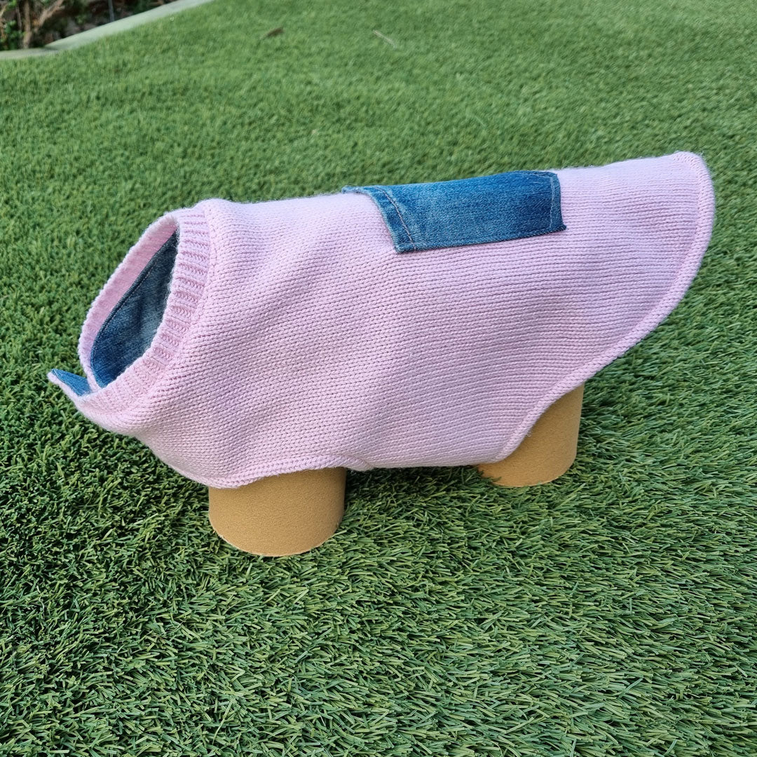 Reversable Denim-Pink Knit Dog Coat