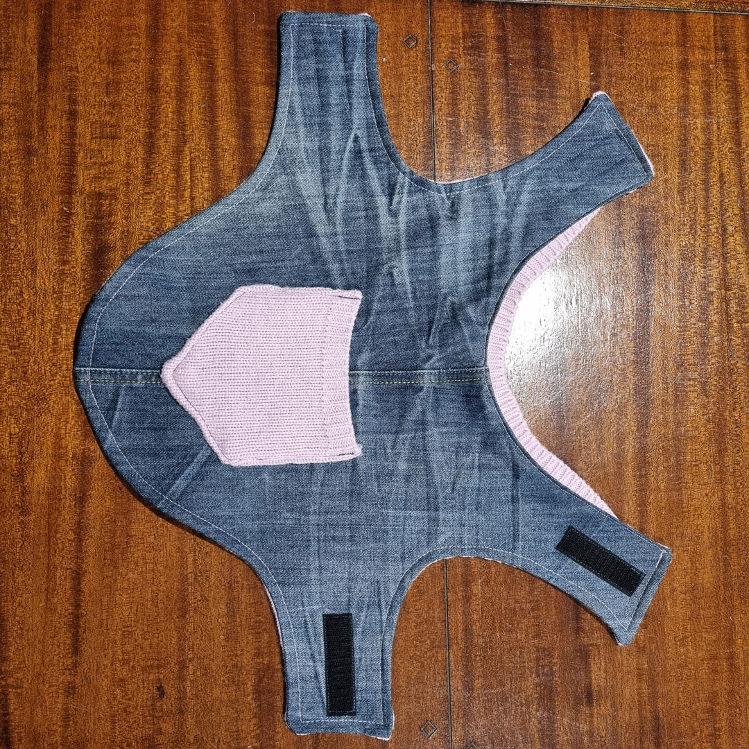 Reversable Denim-Pink Knit Dog Coat