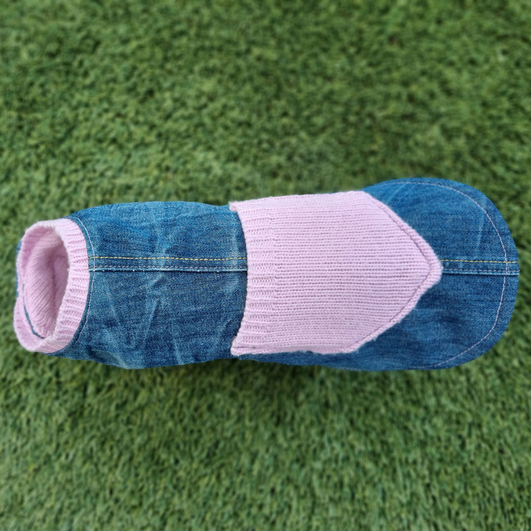 Reversable Denim-Pink Knit Dog Coat