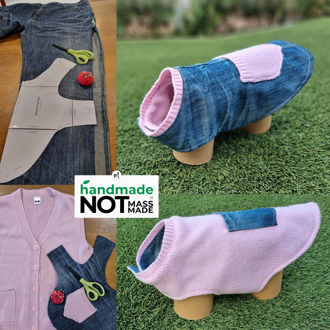 Reversable Denim-Pink Knit Dog Coat