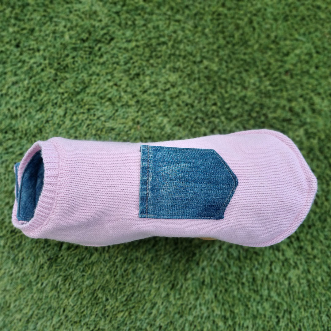 Reversable Denim-Pink Knit Dog Coat