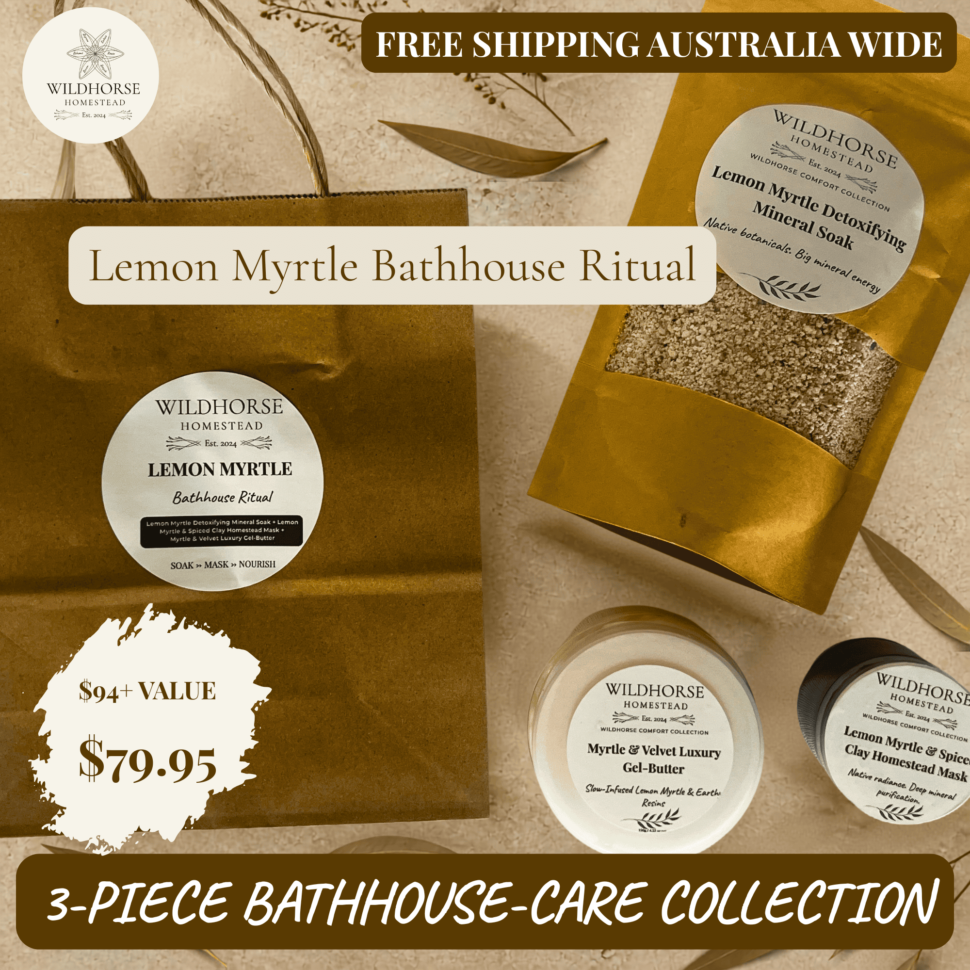 Wildhorse Lemon Myrtle Bathhouse Ritual 3-Piece Collection