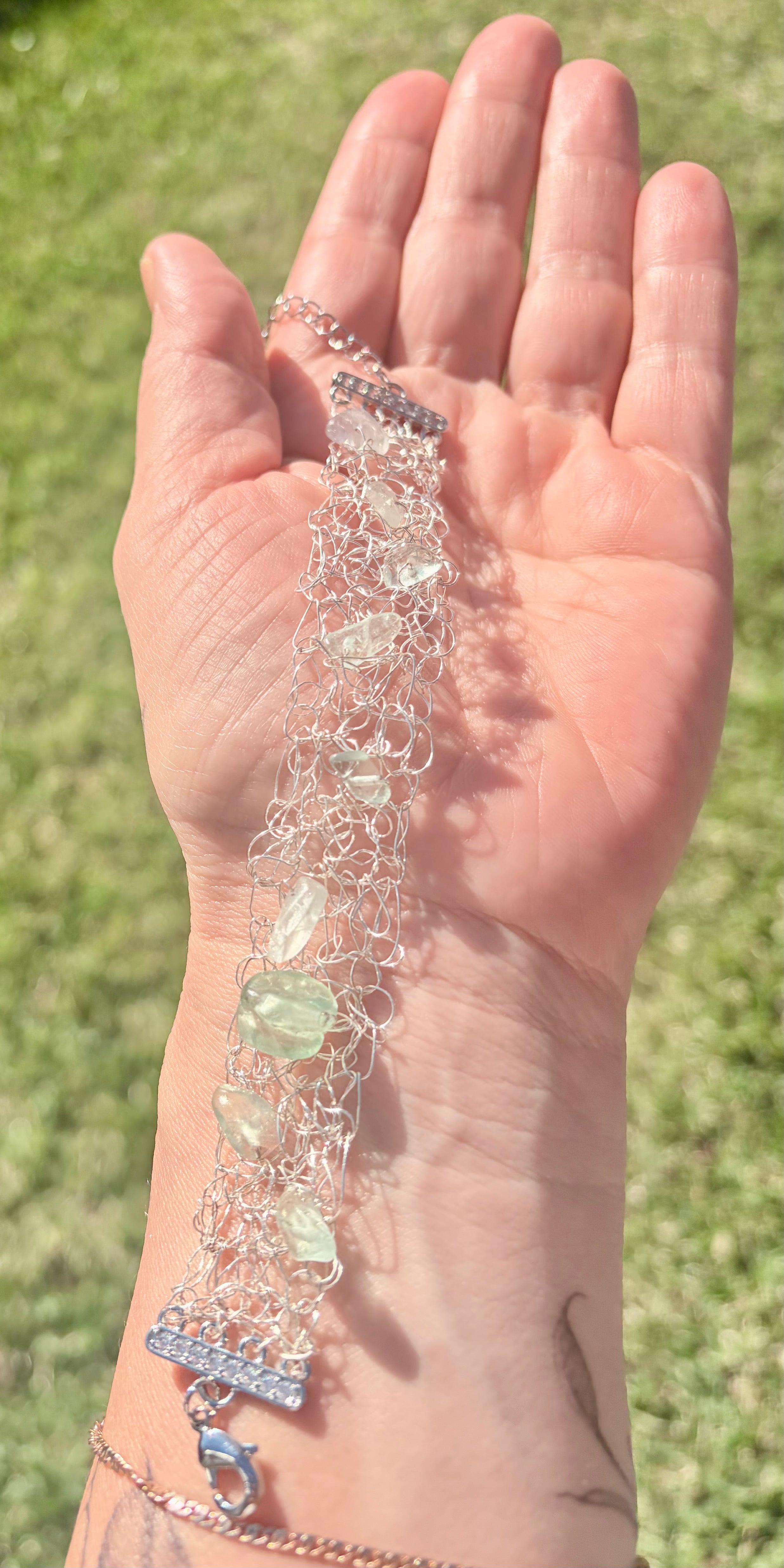 ✨FLUORITE WHISPER✨ Silver-blend crochet bracelet