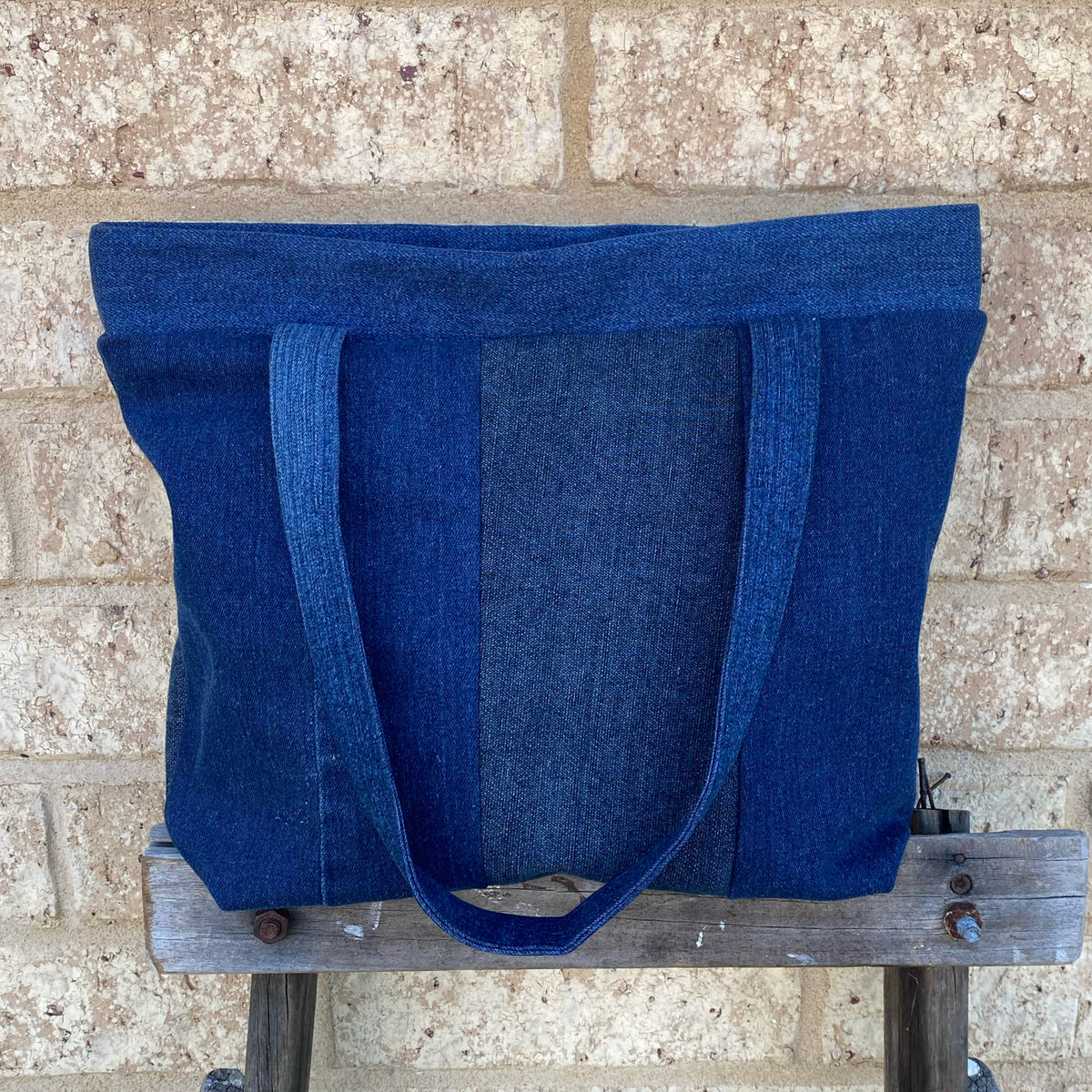 Handmade Tote Bag Upcycled Vintage Retro - Green Stitch Denim