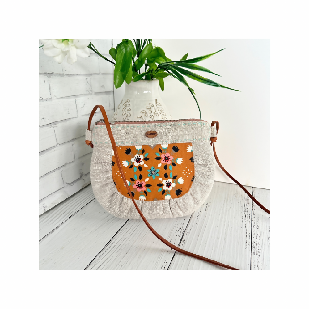 Sweet Linen Crossbody Bag - Mustard Flowers