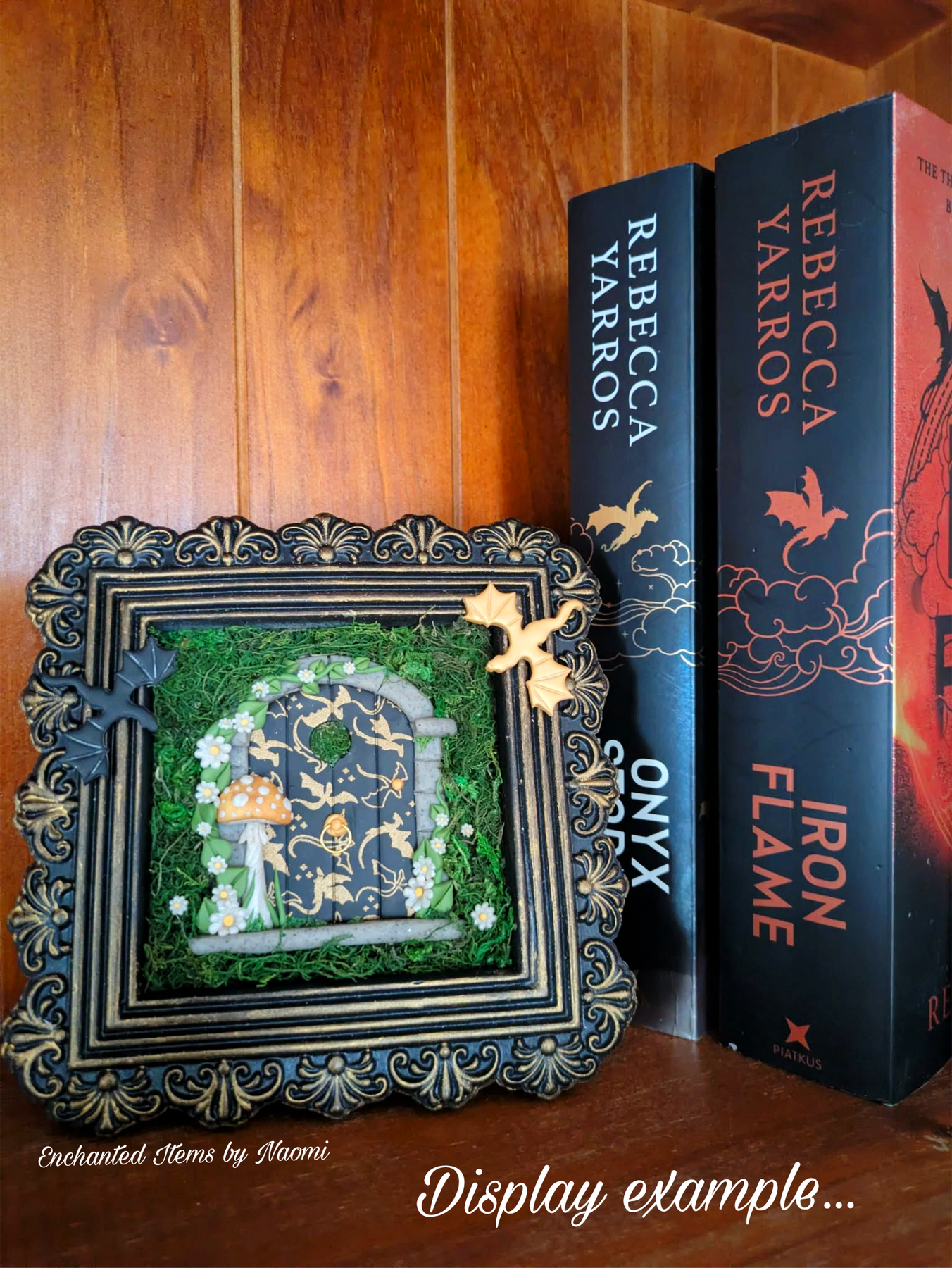 Empyrean Dragon Fairy Door – Hand Sculpted in Black & Gold Frame