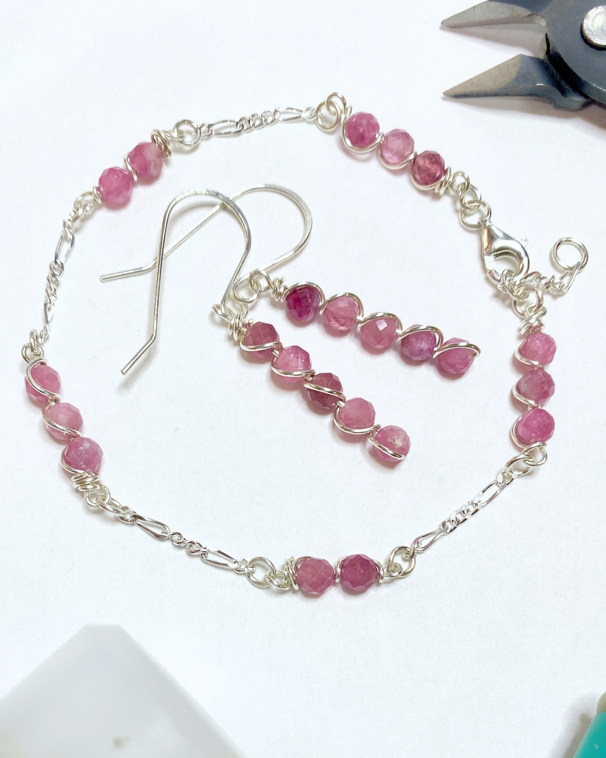 Tourmaline beaded Sterling silver | Earrings or Bracelet | October birthstone gift