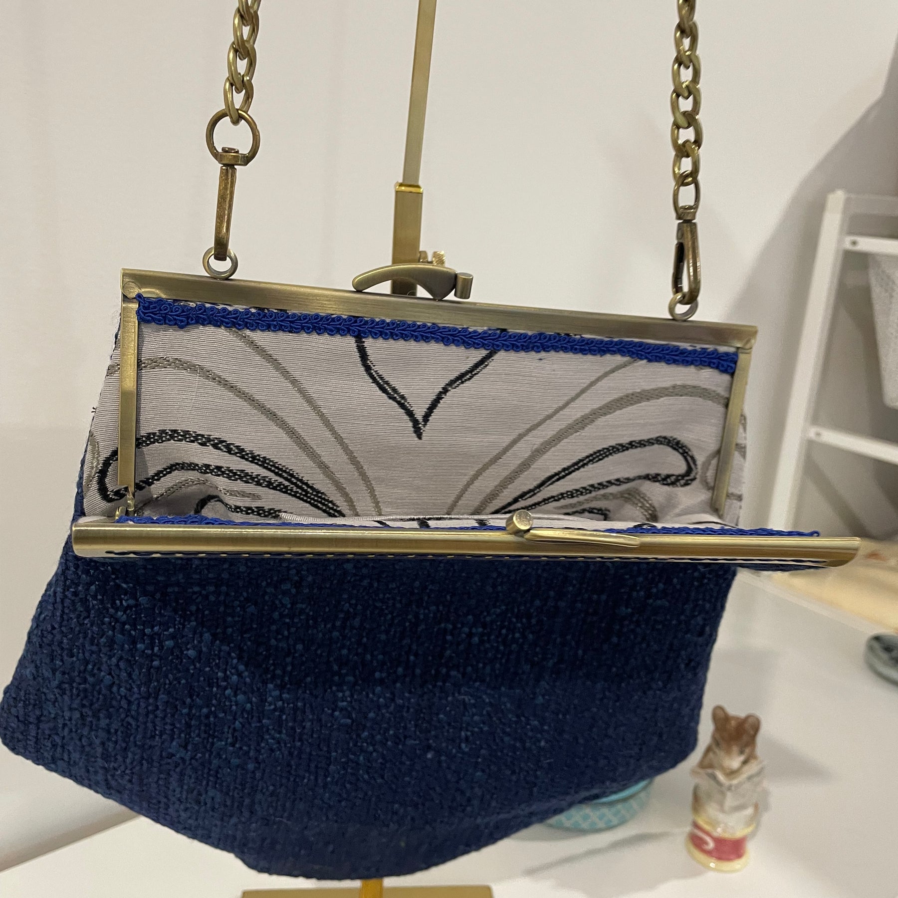 Handmade Art Deco Style Blue Tapestry Handbag