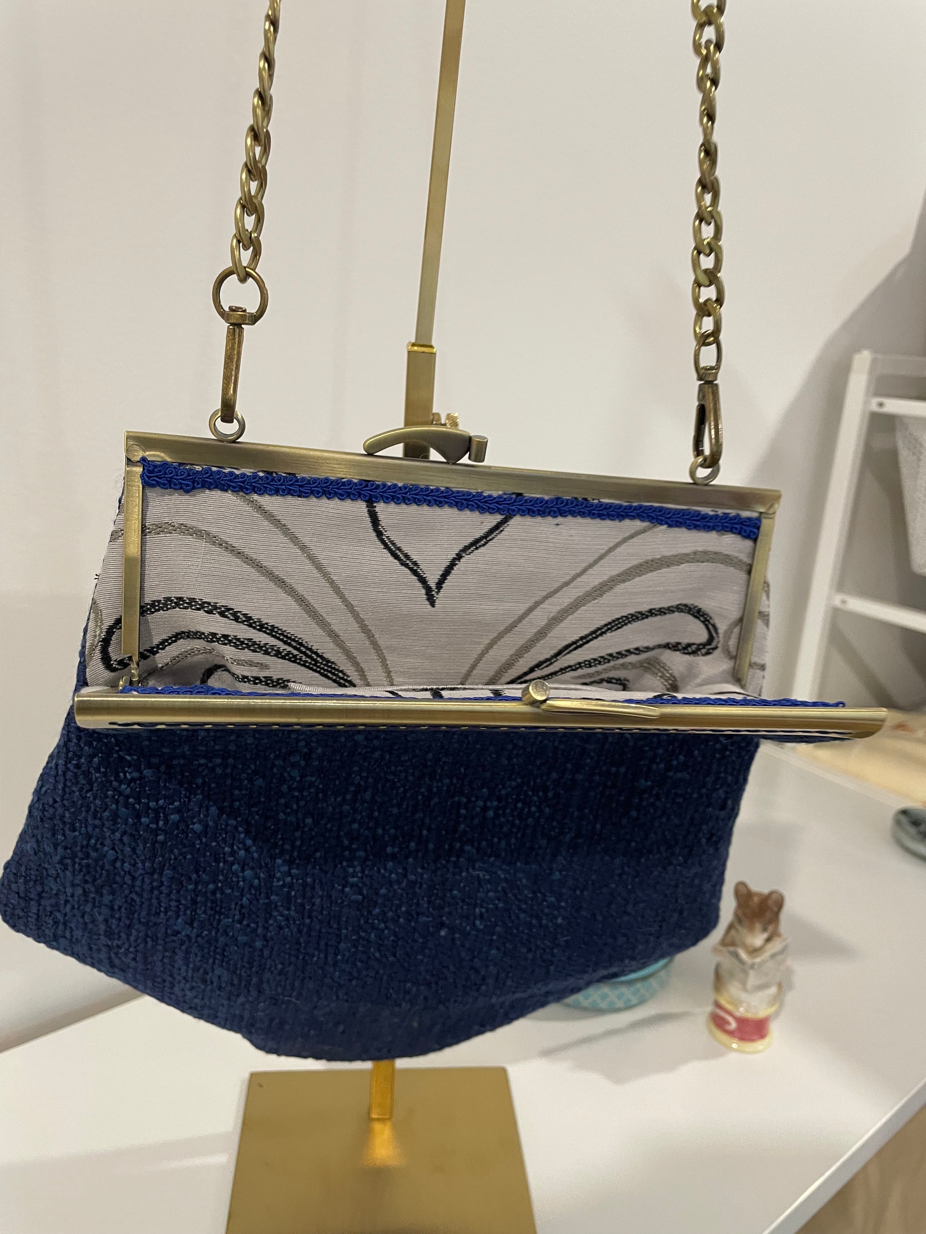Handmade Art Deco Style Blue Tapestry Handbag