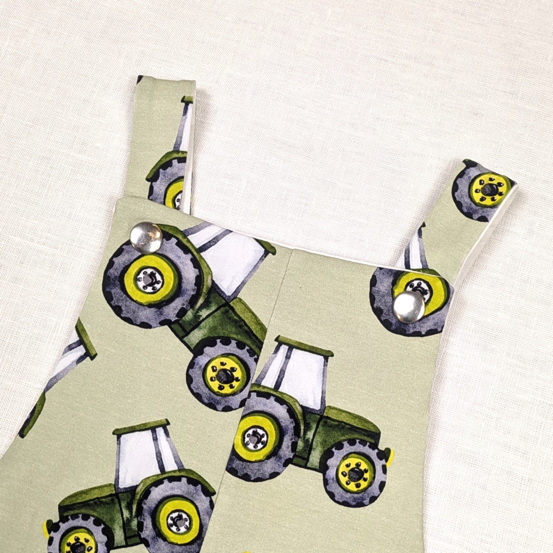 Handmade Long Childrens Overalls | Green Tractor Collection | sizes 0-6y