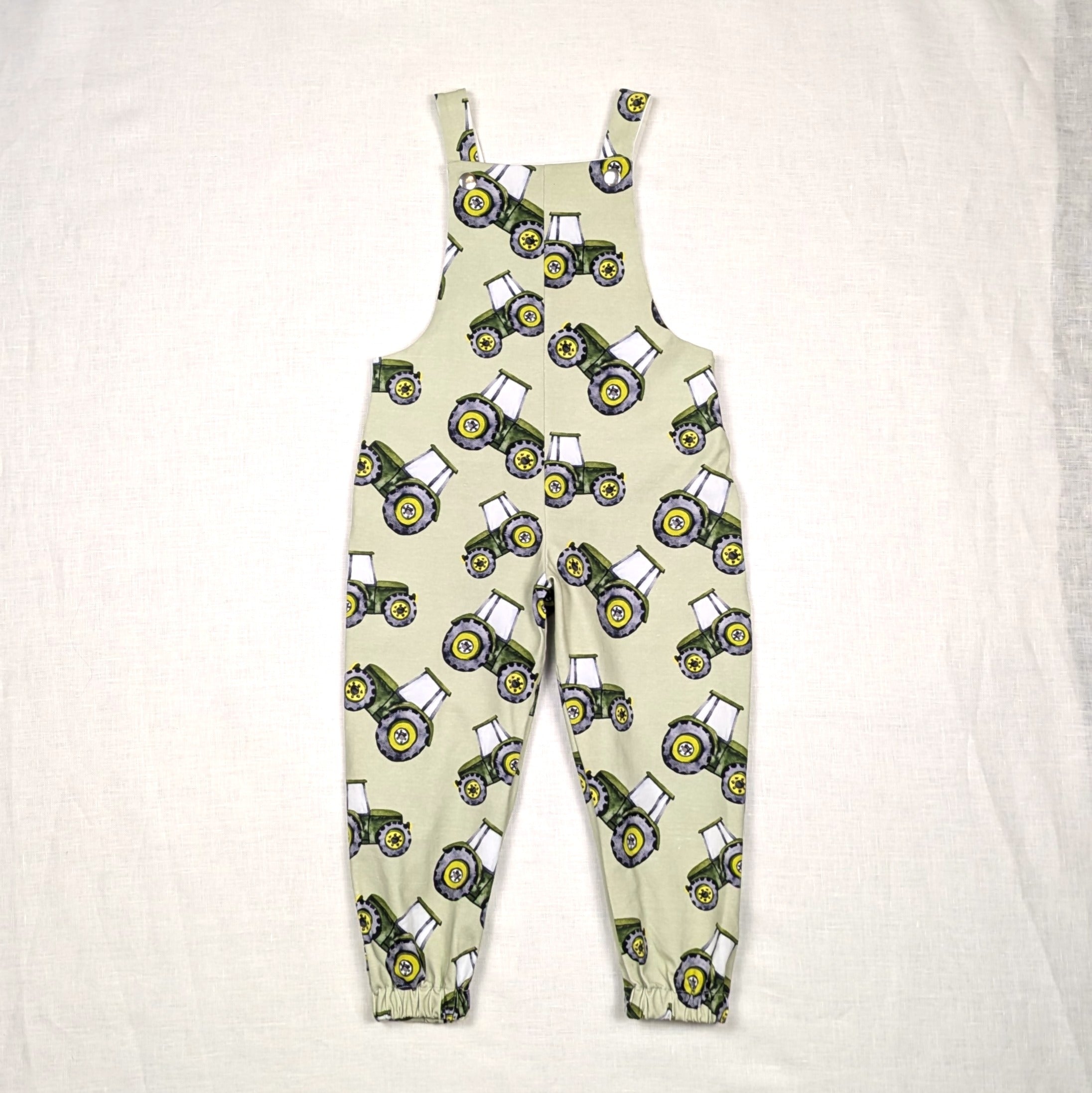 Handmade Long Childrens Overalls | Green Tractor Collection | sizes 0-6y