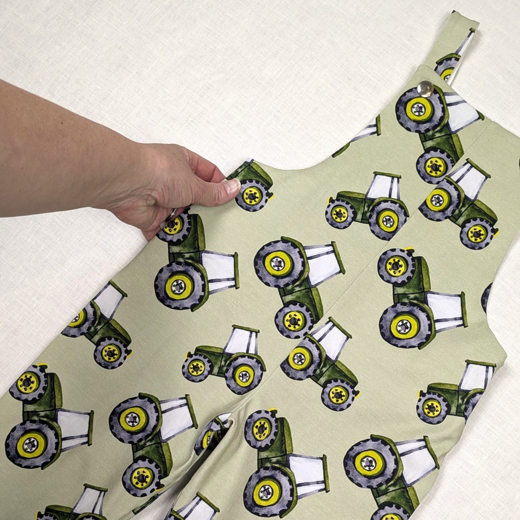 Handmade Long Childrens Overalls | Green Tractor Collection | sizes 0-6y