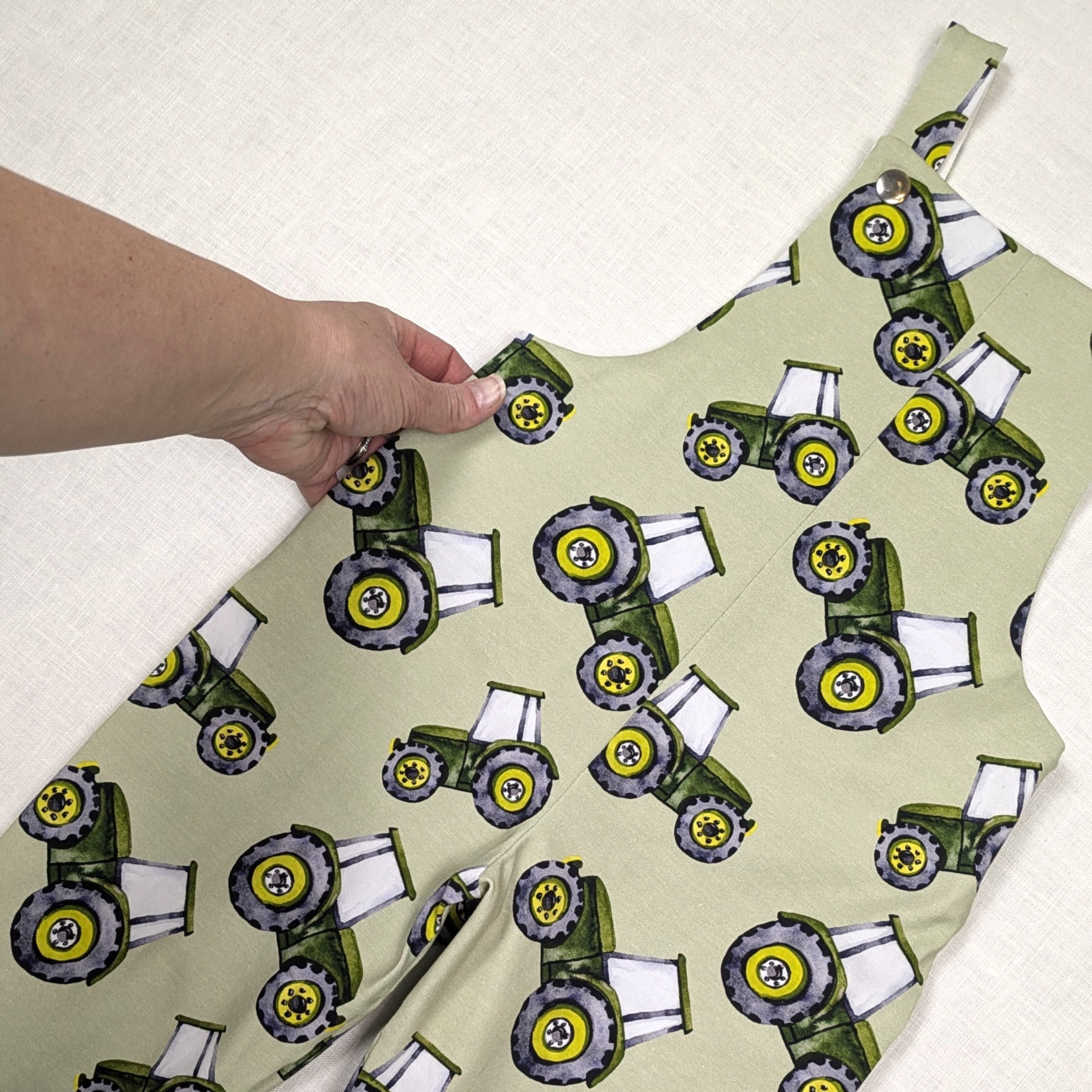 Handmade Long Childrens Overalls | Green Tractor Collection | sizes 0-6y