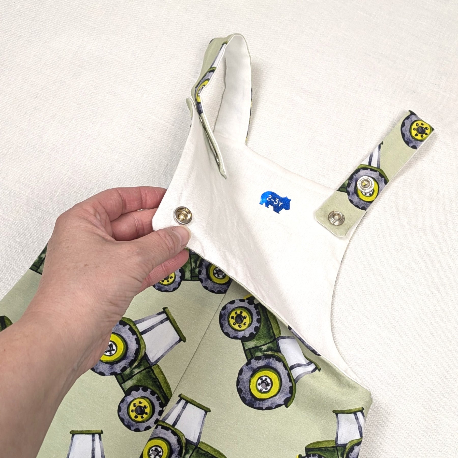 Handmade Long Childrens Overalls | Green Tractor Collection | sizes 0-6y