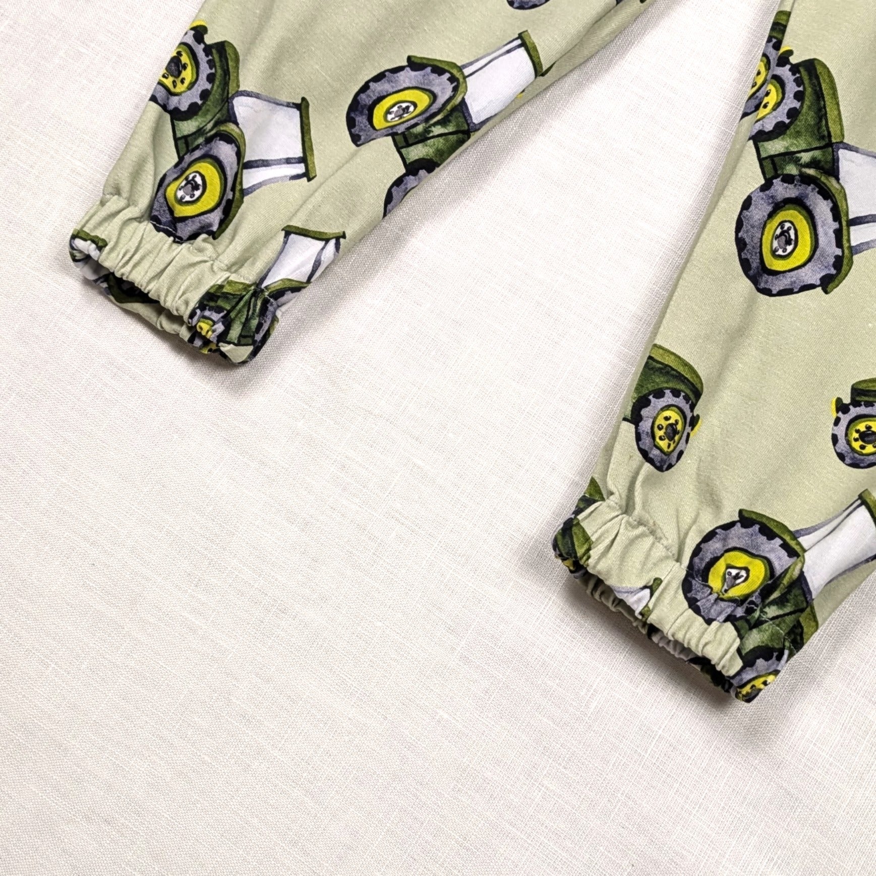 Handmade Long Childrens Overalls | Green Tractor Collection | sizes 0-6y