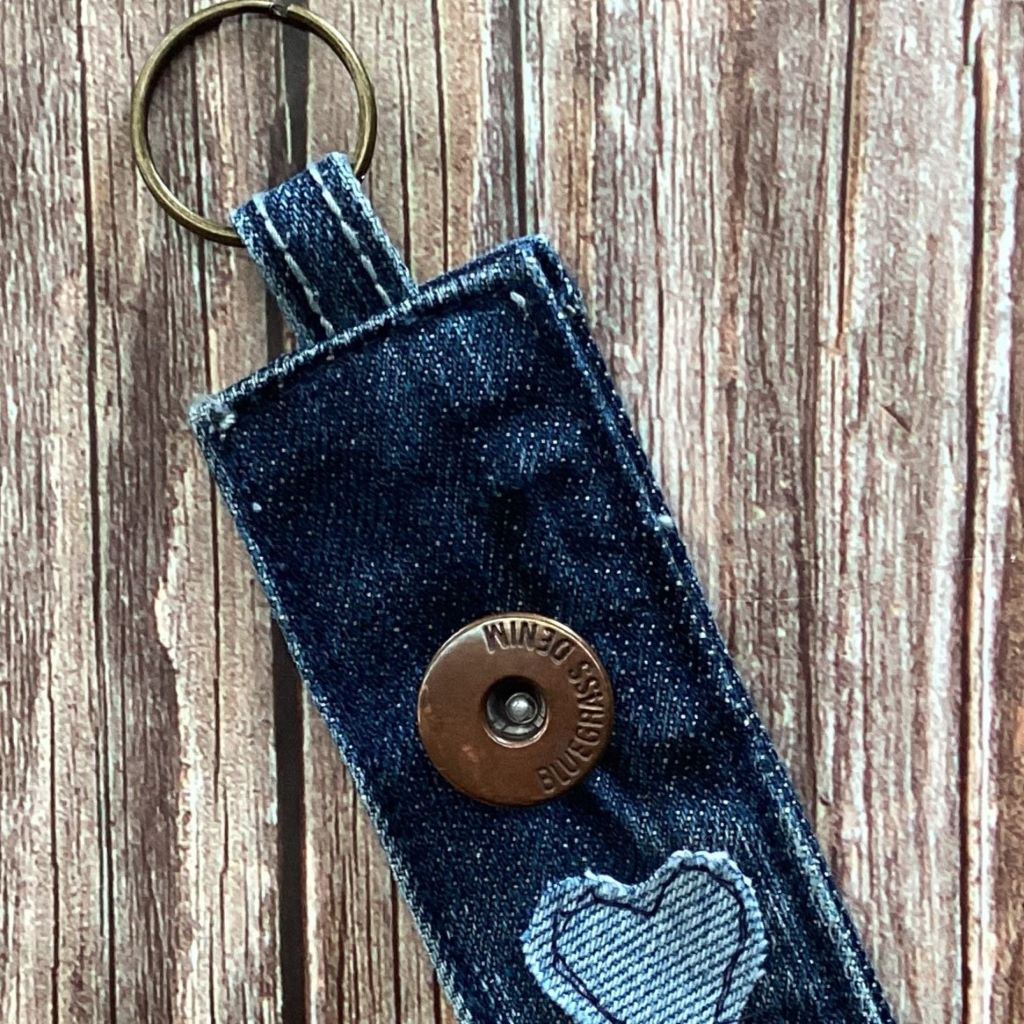 Upcycled Denim Key Fob - Denim Heart