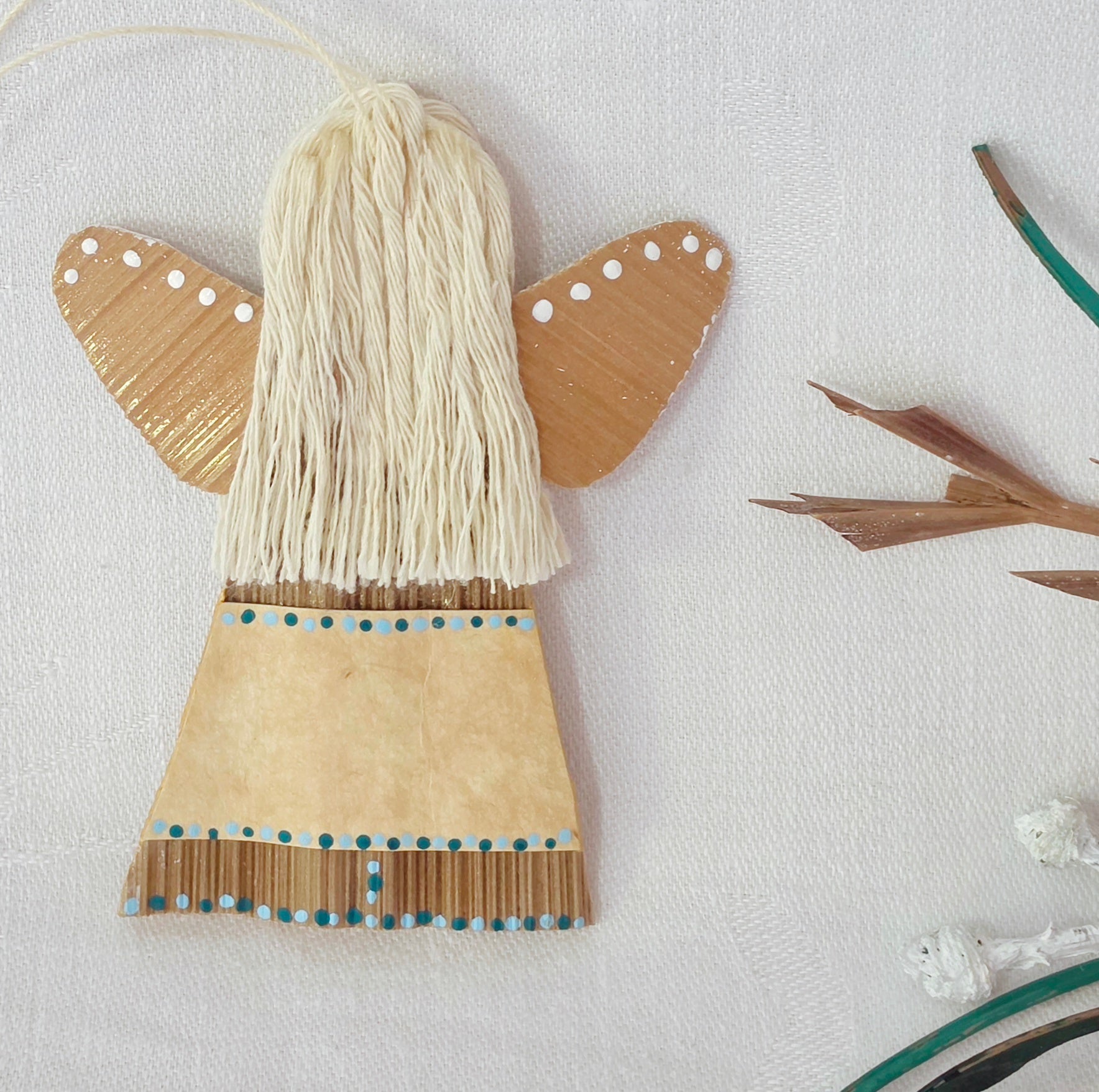 Hello - Palm Angel Ornament Keepsake, light blue and teal dots