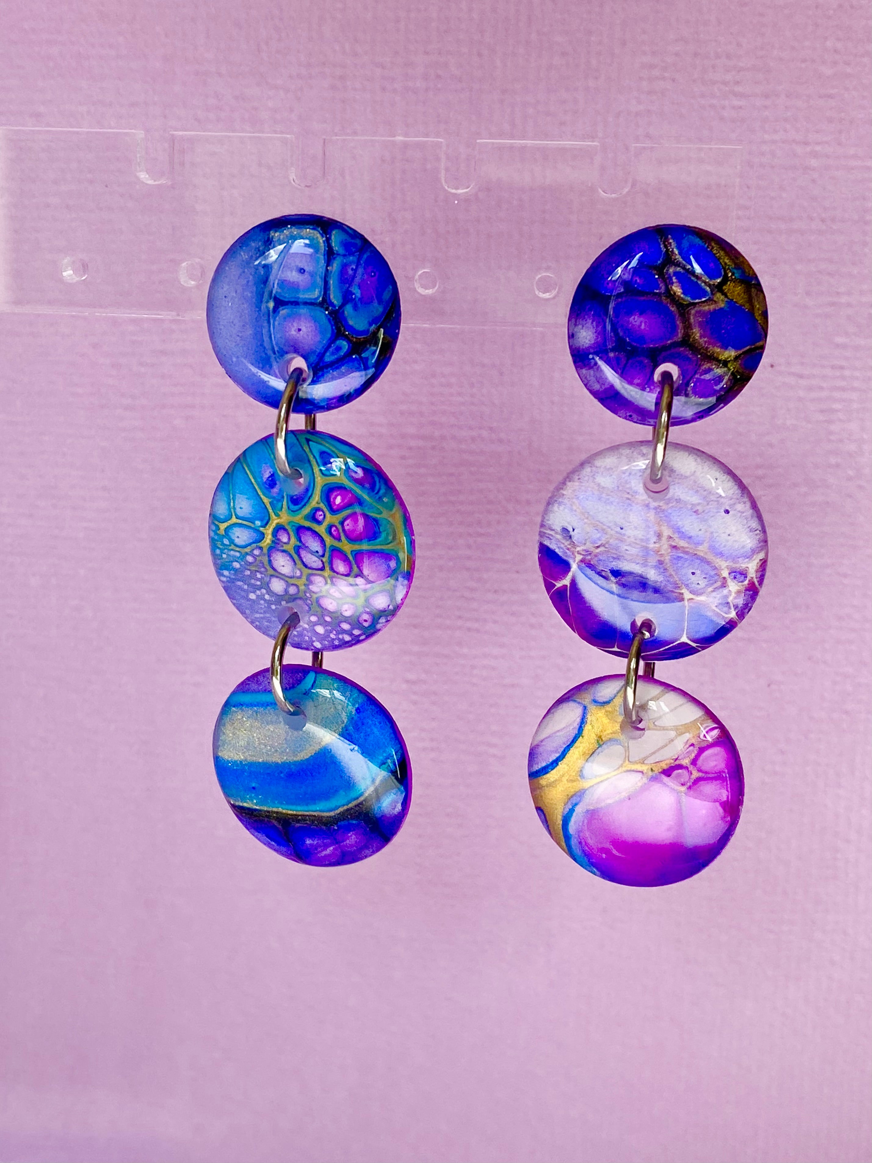 SOLD Artisan Hand Painted Stud Dangle Earrings