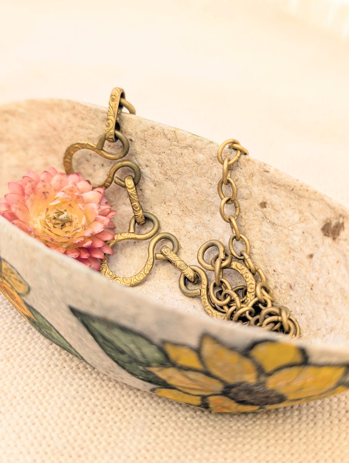 Handmade Sunflower Trinket Dish | Paper Clay Jewellery Bowl | Botanical Home Decor