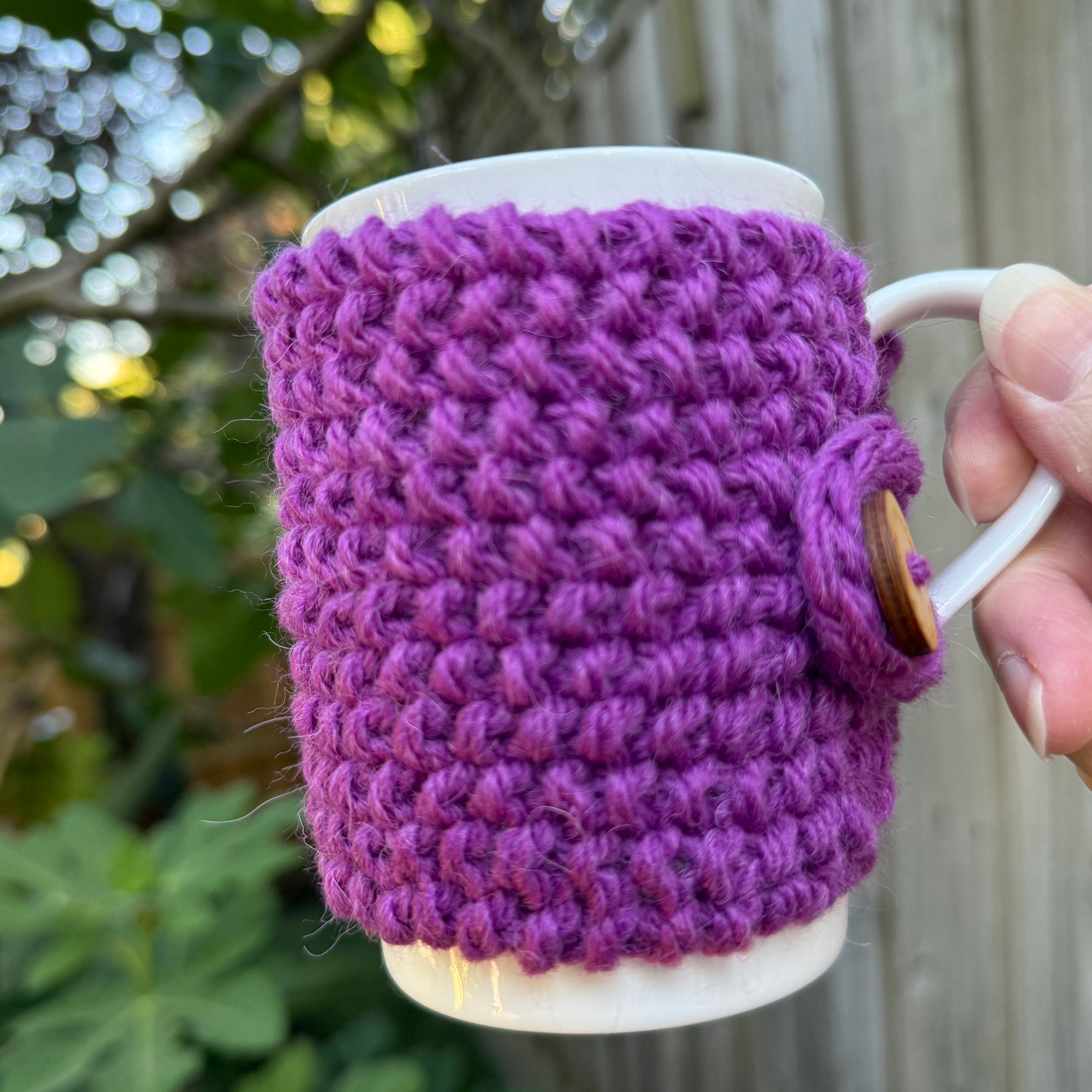 Hand Knitted Purple Coffee Cup Cozy, Cup Cosy