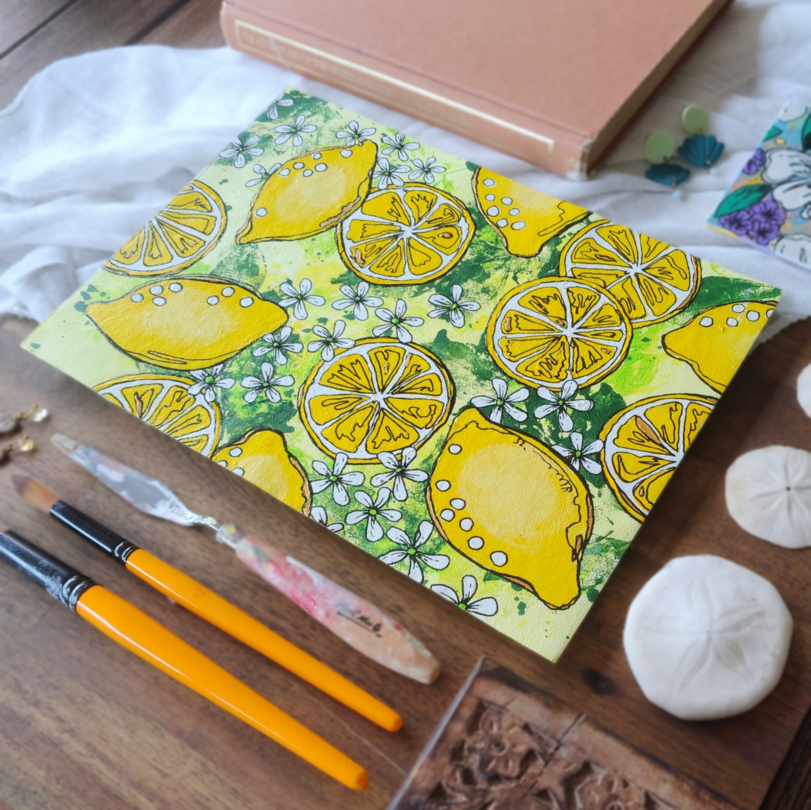 ORIGINAL ART - "Lemons and Blossoms" - Acrylic Abstract Art