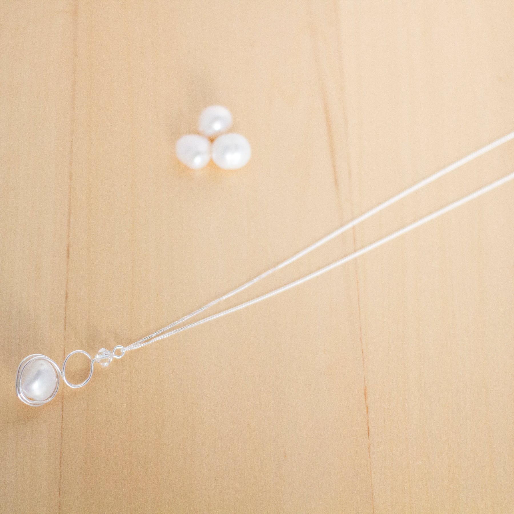 Sterling Silver Baroque Pearl and Crystal Loop Pendant Necklace | Jewellery Gift Idea