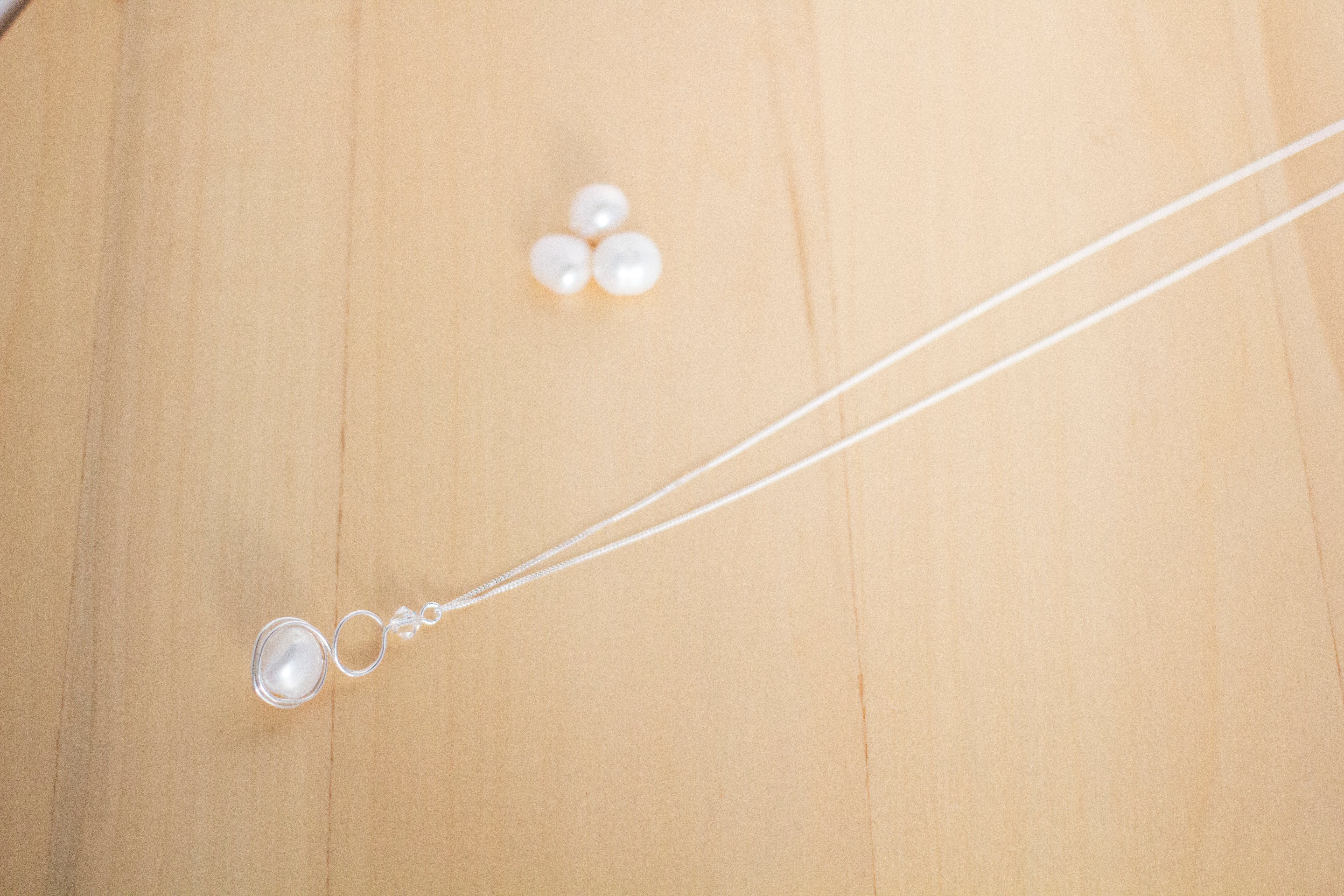 Sterling Silver Baroque Pearl and Crystal Loop Pendant Necklace | Jewellery Gift Idea