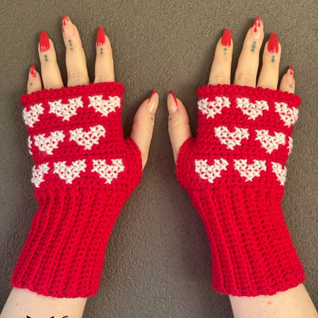 Cross My Heart Fingerless Gloves PDF Crochet Pattern