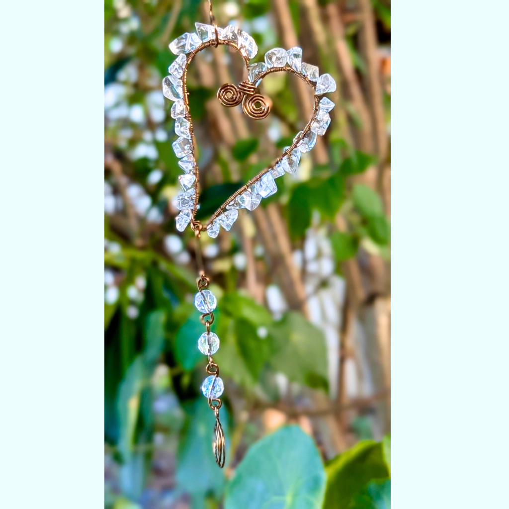 Crystal quartz mini suncatcher - Spirals - Wire art - Whimsical