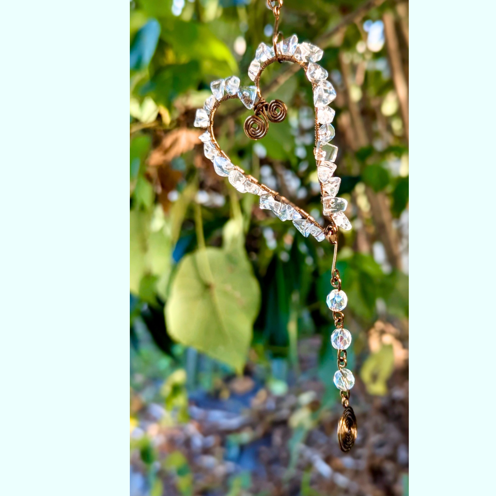 Crystal quartz mini suncatcher - Spirals - Wire art - Whimsical