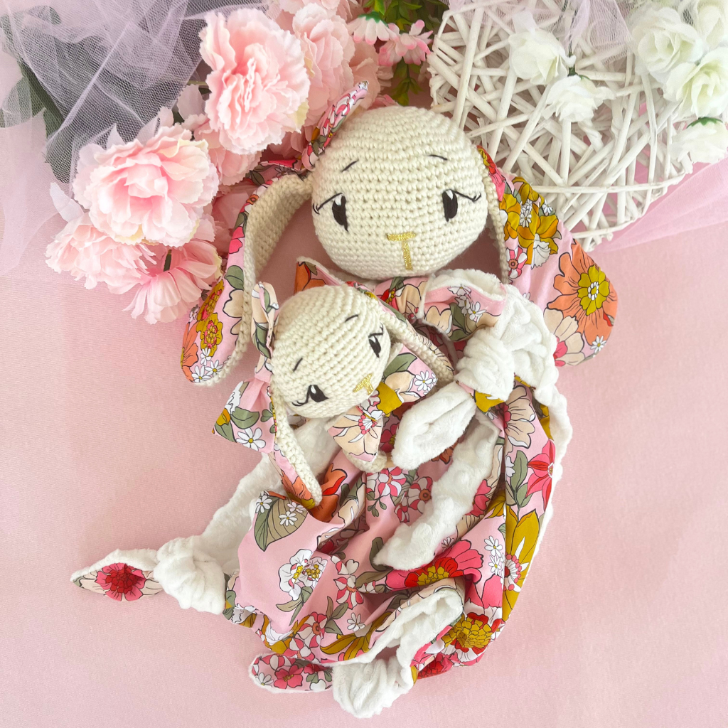 Handmade Crochet Bunny Snuggler & Bunny Grasping Toy Gift Set