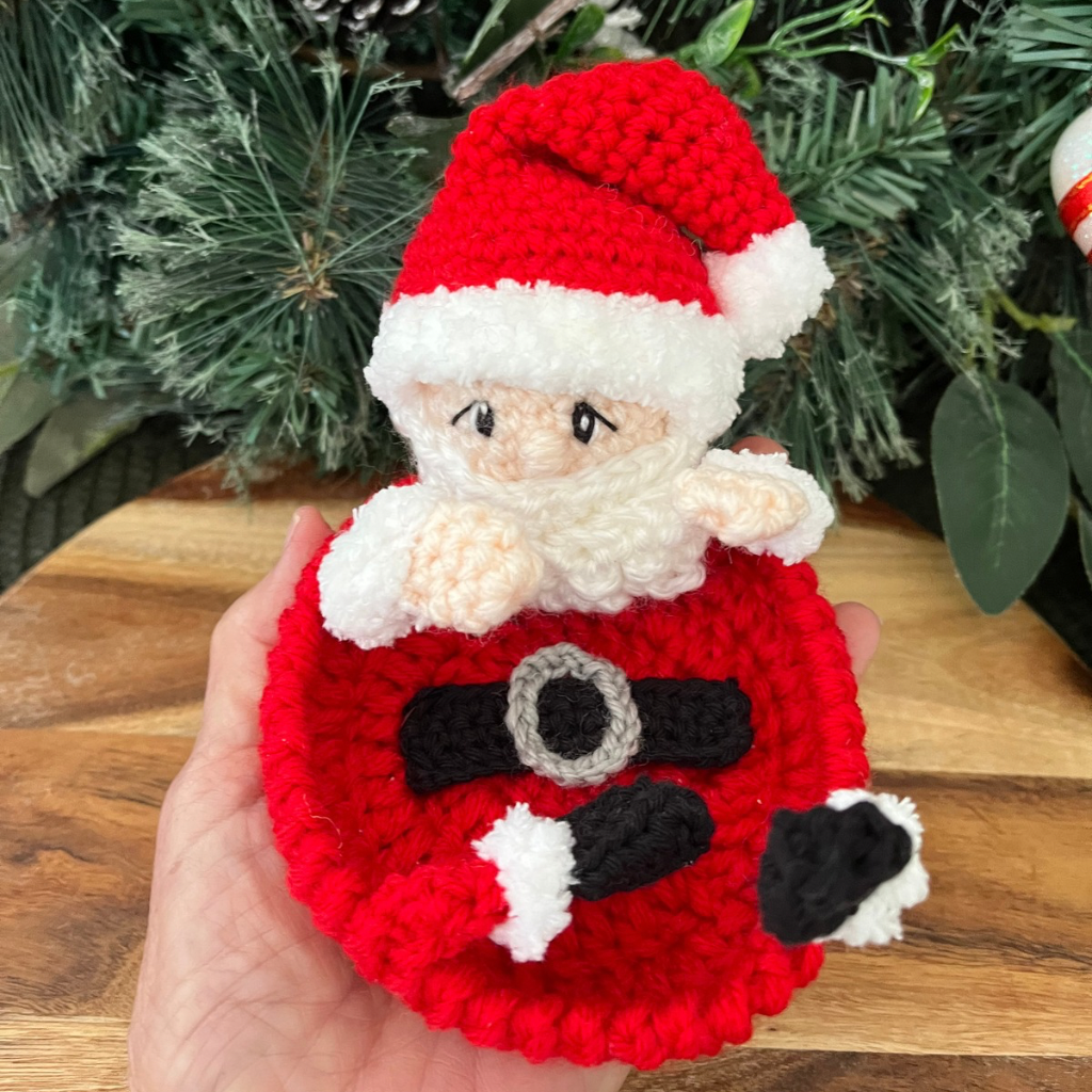 Crochet Christmas Santa Grinch Flip Up Cup Coasters Gift Pack