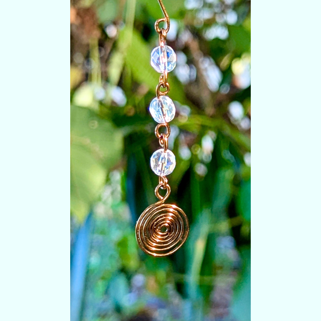 Crystal quartz mini suncatcher - Spirals - Wire art - Whimsical