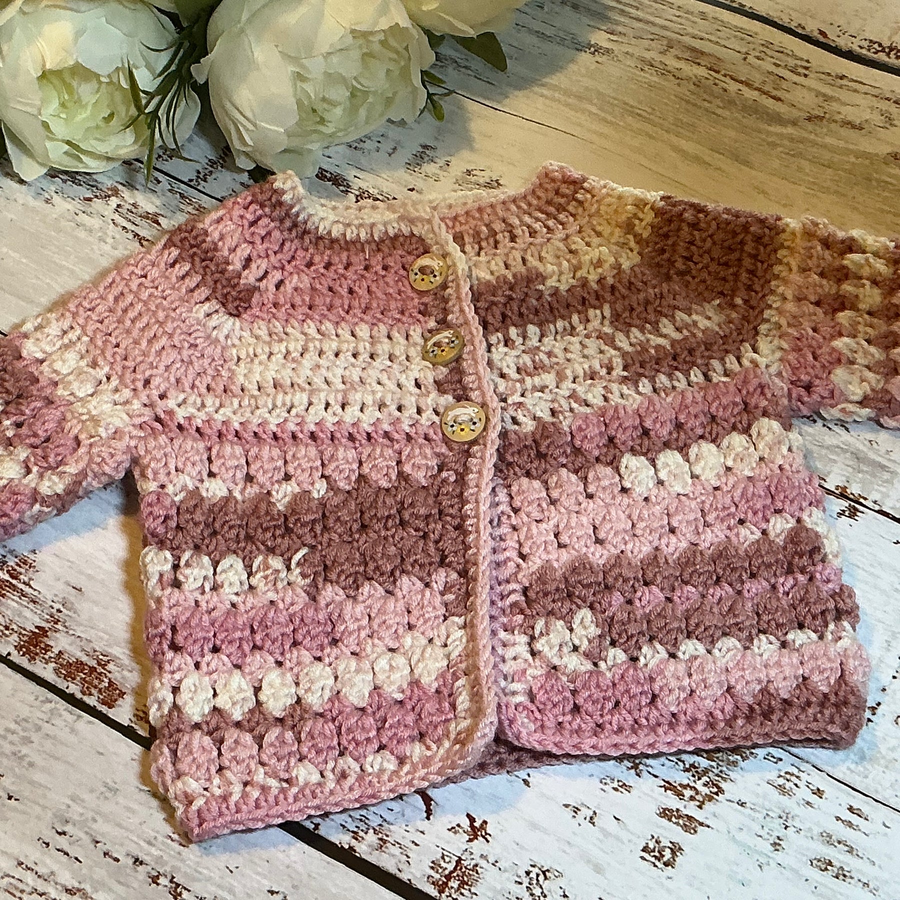 Hand Crocheted “Mulla Mulla” Baby Prints Cardigan | 0-3 months