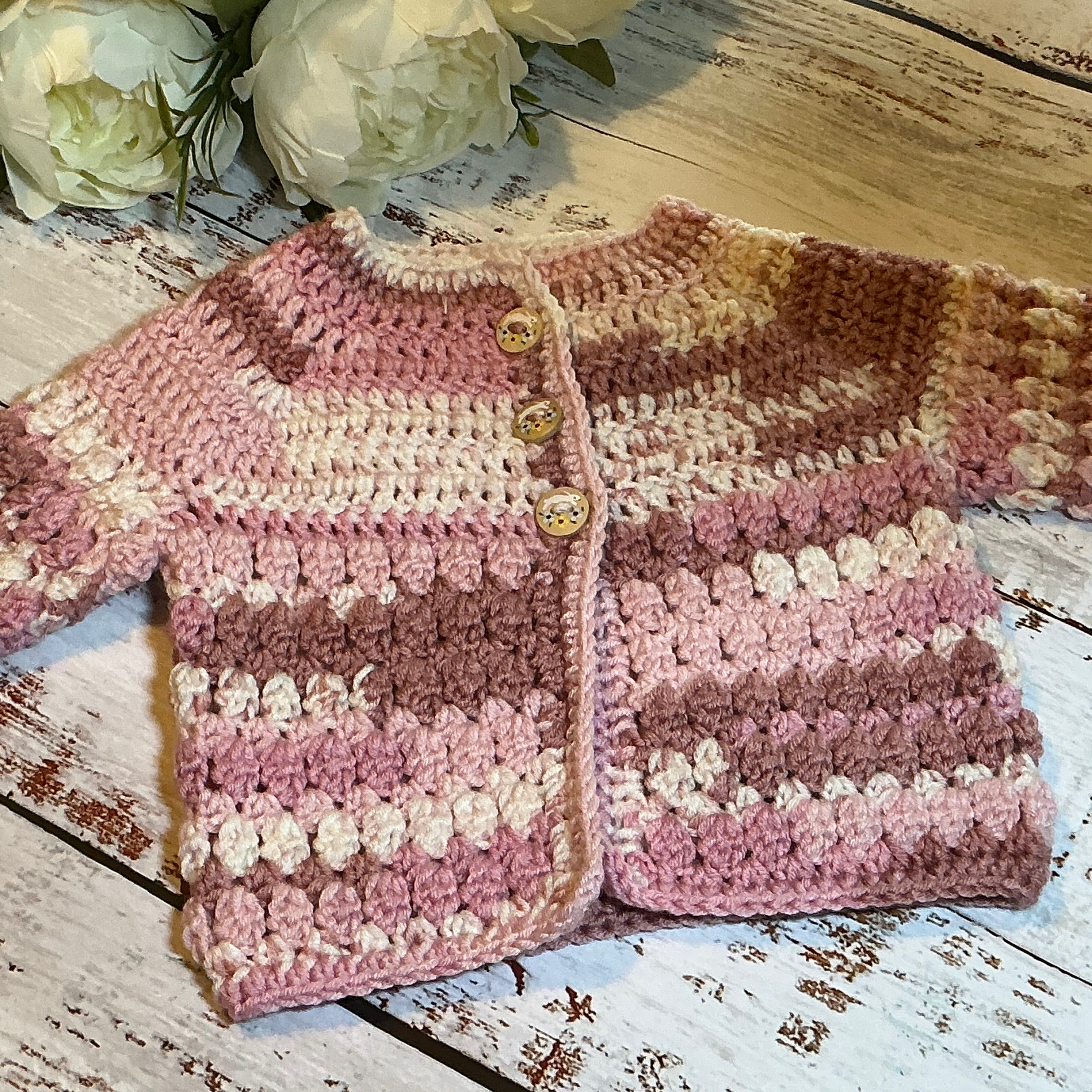 Hand Crocheted “Mulla Mulla” Baby Prints Cardigan | 0-3 months