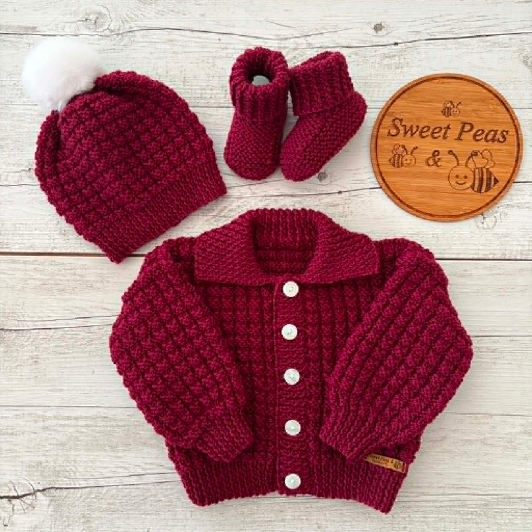 Hand Knitted Baby Cardigan & Hat