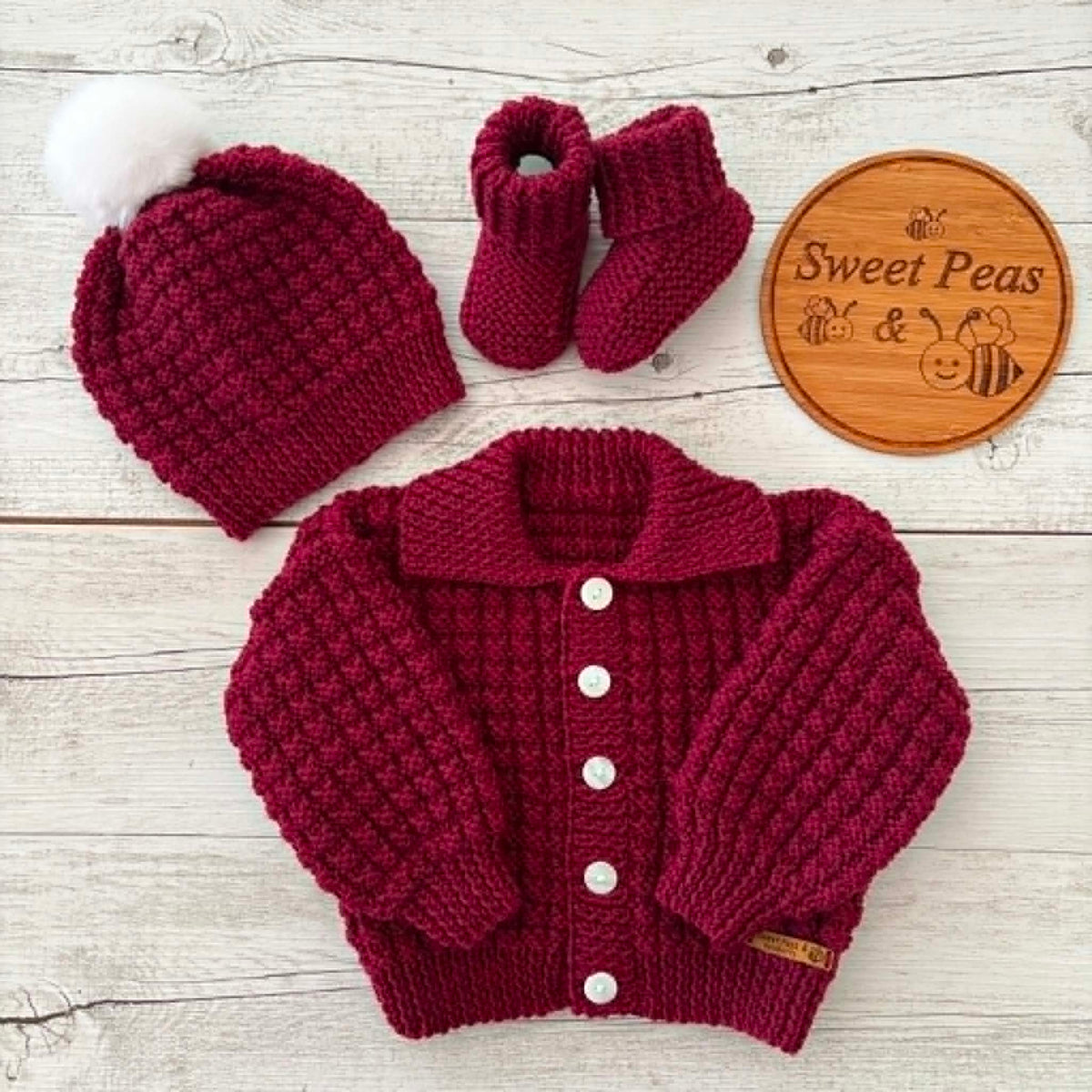 Hand Knitted Baby Cardigan & Hat