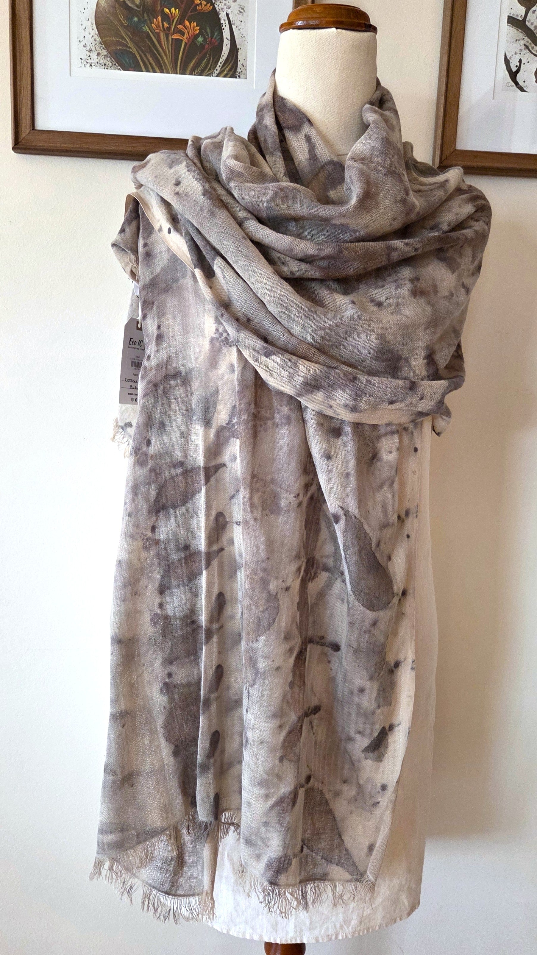 The Sylvie - Cotton & Linen Blend  Ecoprint Scarf/Wrap