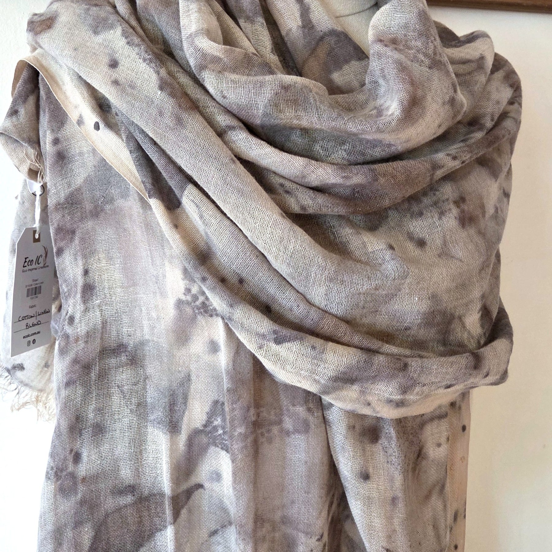 The Sylvie - Cotton & Linen Blend  Ecoprint Scarf/Wrap
