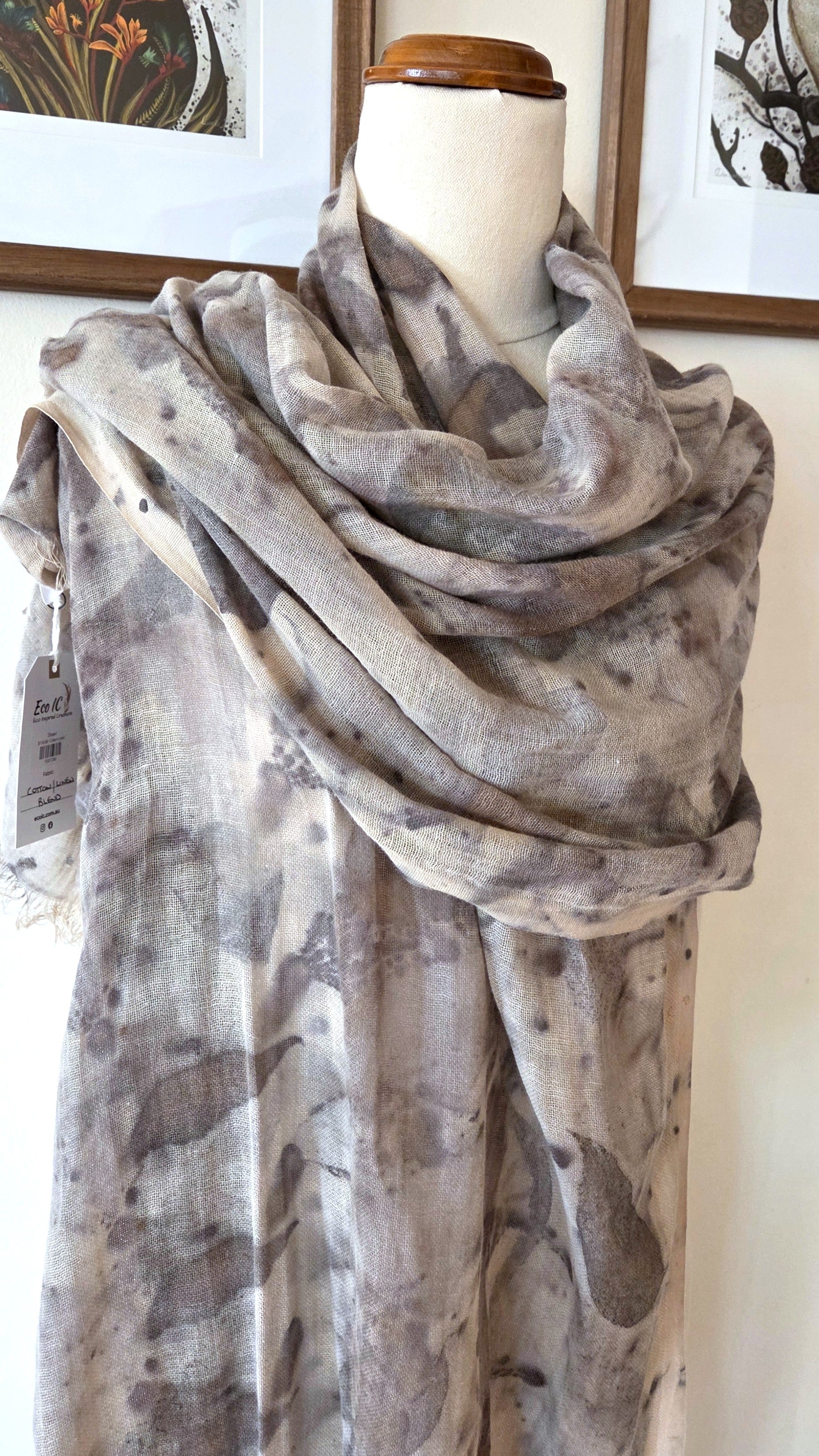 The Sylvie - Cotton & Linen Blend  Ecoprint Scarf/Wrap