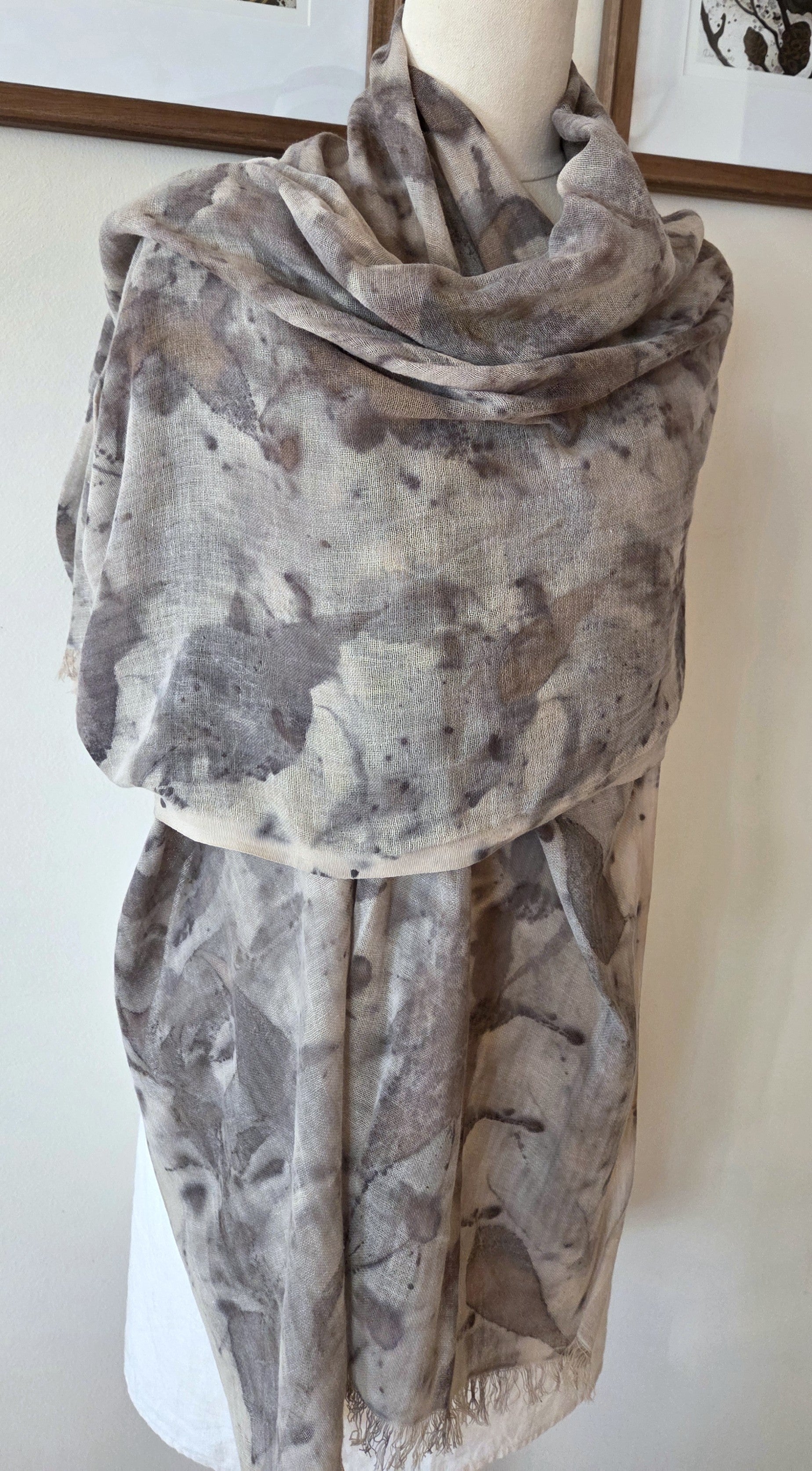 The Sylvie - Cotton & Linen Blend  Ecoprint Scarf/Wrap